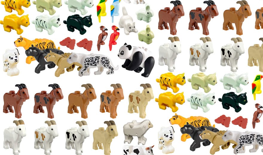 Klemmbaustein diverese Tiere Haustiere: Schwein, Kuh, Hund, Katze, Ziege, Schaf, Huhn, Bär, Hirsch, Tiger, Vogel Klemmbaustein diverese Tiere Haustiere: Schwein, Kuh, Hund, Katze, Ziege, Schaf, Huhn, Bär, Hirsch, Tiger, Vogel