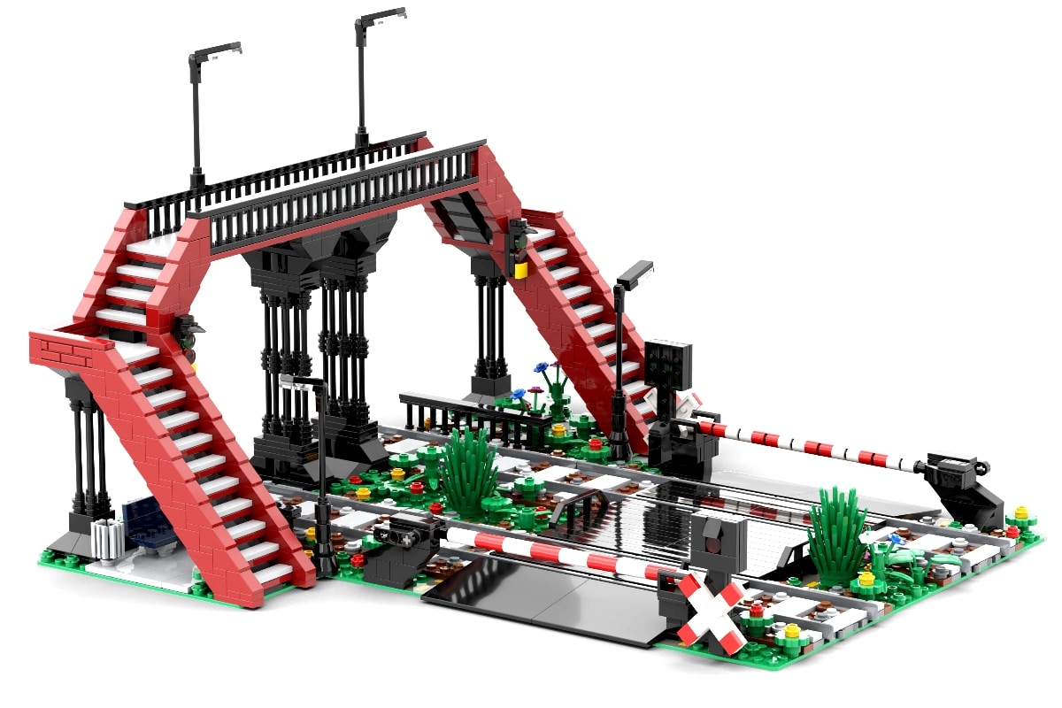 Steinchenshop ST-99010 Städtischer Bahnübergang mit Brücke Steinchenshop Städtischer Bahnübergang mit Brücke