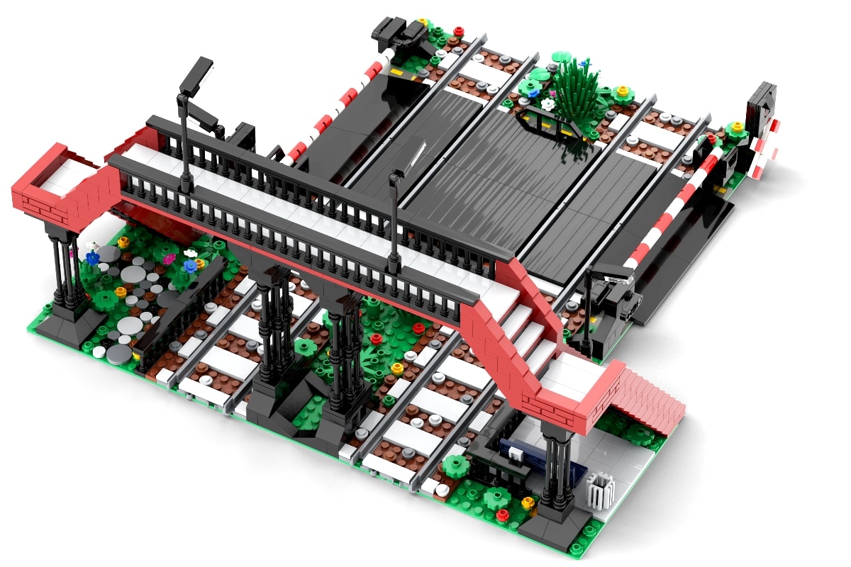 Steinchenshop ST-99010 Städtischer Bahnübergang mit Brücke Steinchenshop Städtischer Bahnübergang mit Brücke