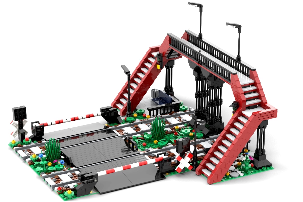 Steinchenshop ST-99010 Städtischer Bahnübergang mit Brücke Steinchenshop Städtischer Bahnübergang mit Brücke