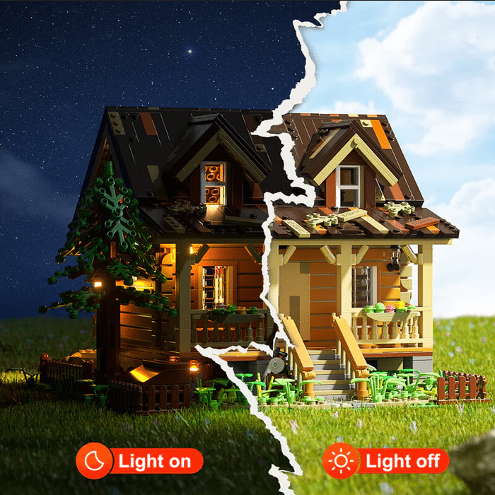 FUNWHOLE Wood Cabin Building Kit – Modulare Holzhütte FunWhole Architektur Bausteine Haus Bausatz: mit LED Set