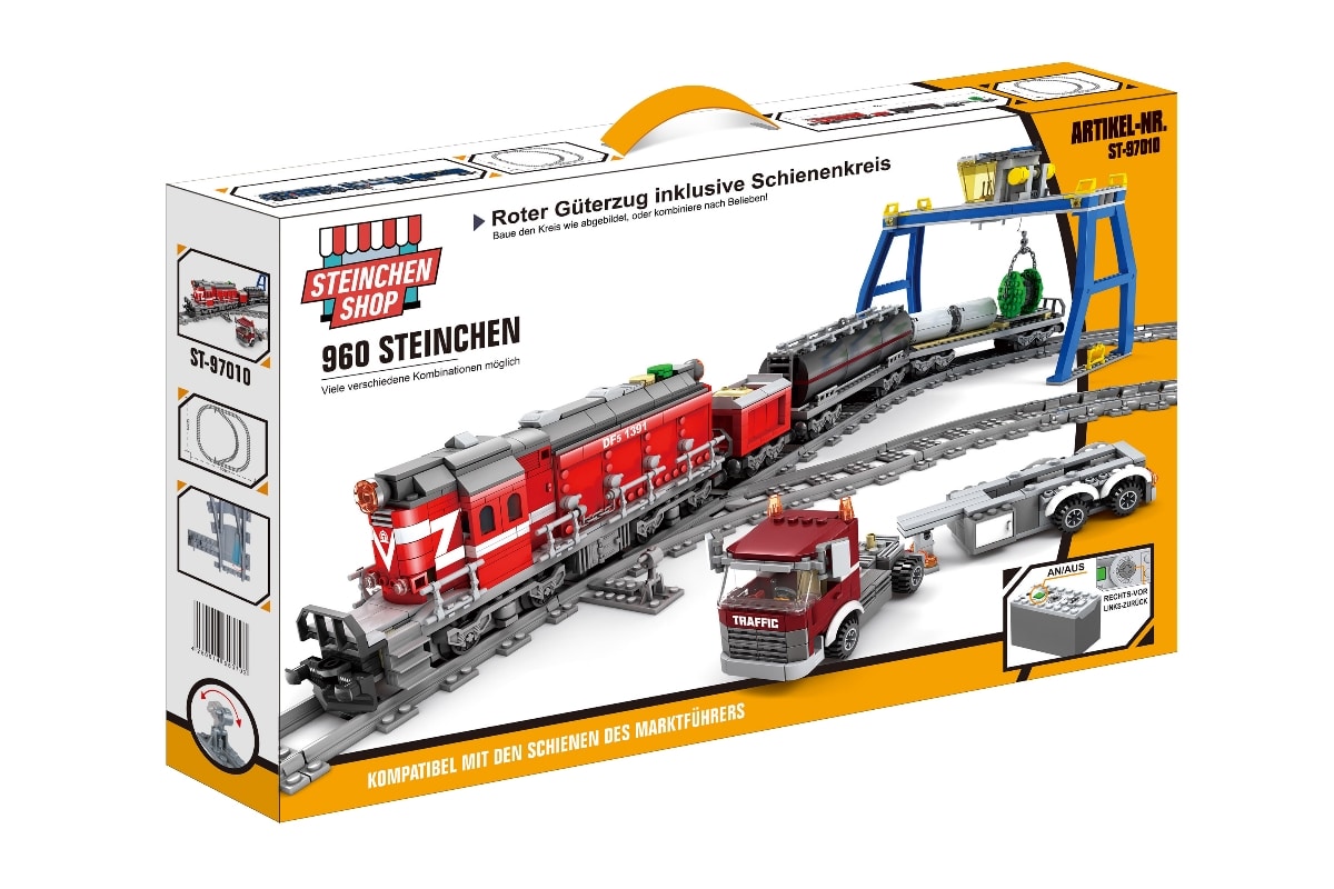 Steinchenshop ST-97010 Roter Diesel Güterzug inkl. Schienenkreis (elektrischer Antrieb) Roter Diesel Güterzug inkl. Schienenkreis (elektrischer Antrieb)