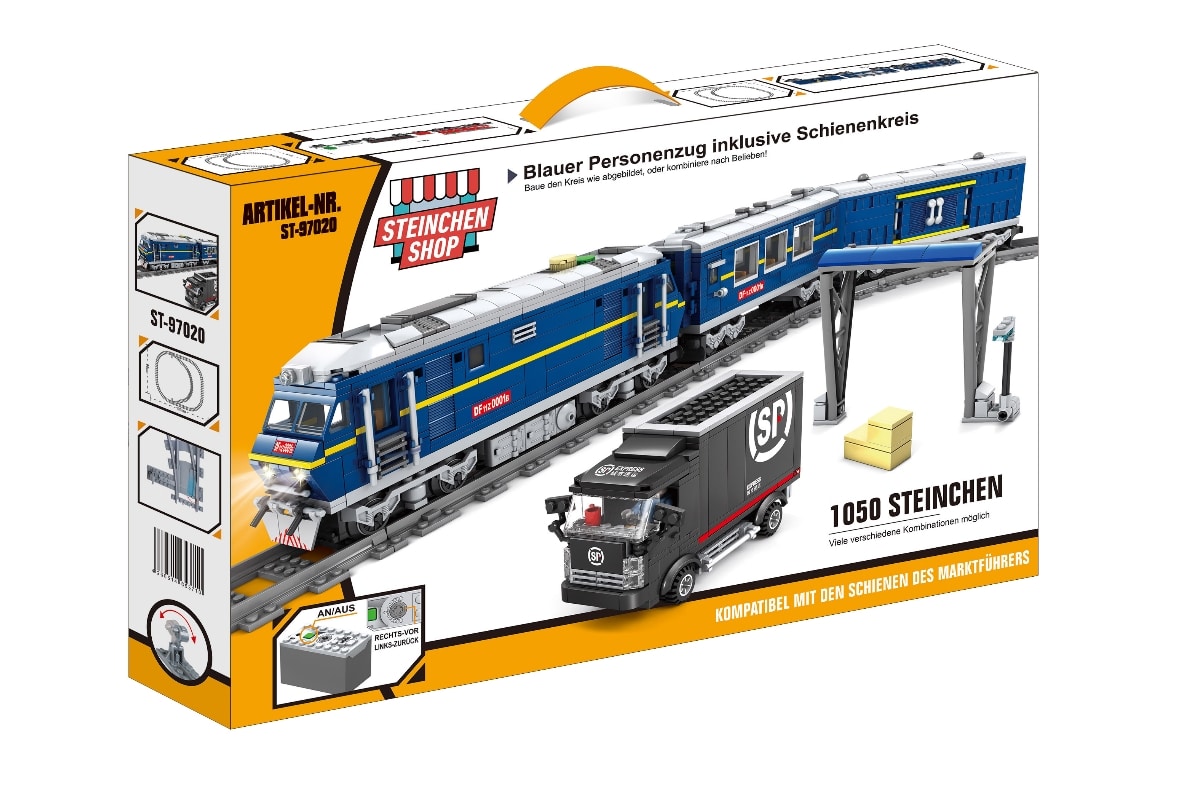 Steinchenshop ST-97020 Blauer Diesel Personenzug inkl. Schienenkreis (elektrischer Antrieb) Blauer Diesel Personenzug inkl. Schienenkreis (elektrischer Antrieb)