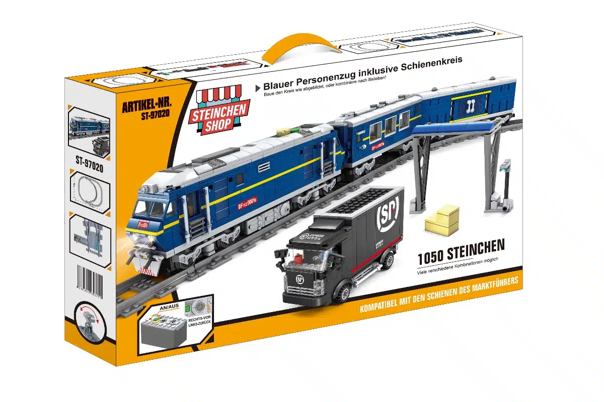 Blauer Diesel Personenzug inkl. Schienenkreis (elektrischer Antrieb)