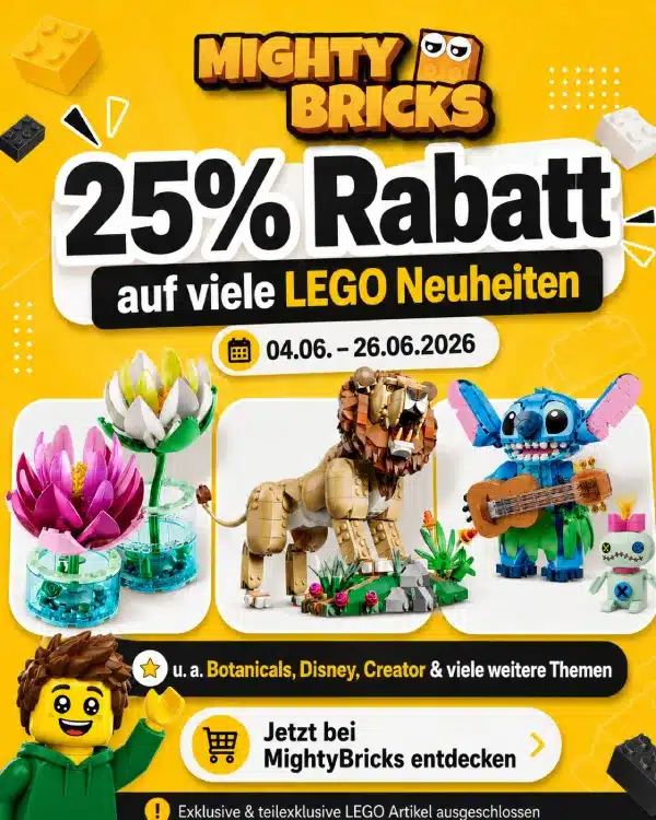 25 % Rabatt auf teilnehmende LEGO Neuheiten bei MightyBricks in Teltow 25 Prozent Rabatt auf LEGO Neuheiten bei MightyBricks